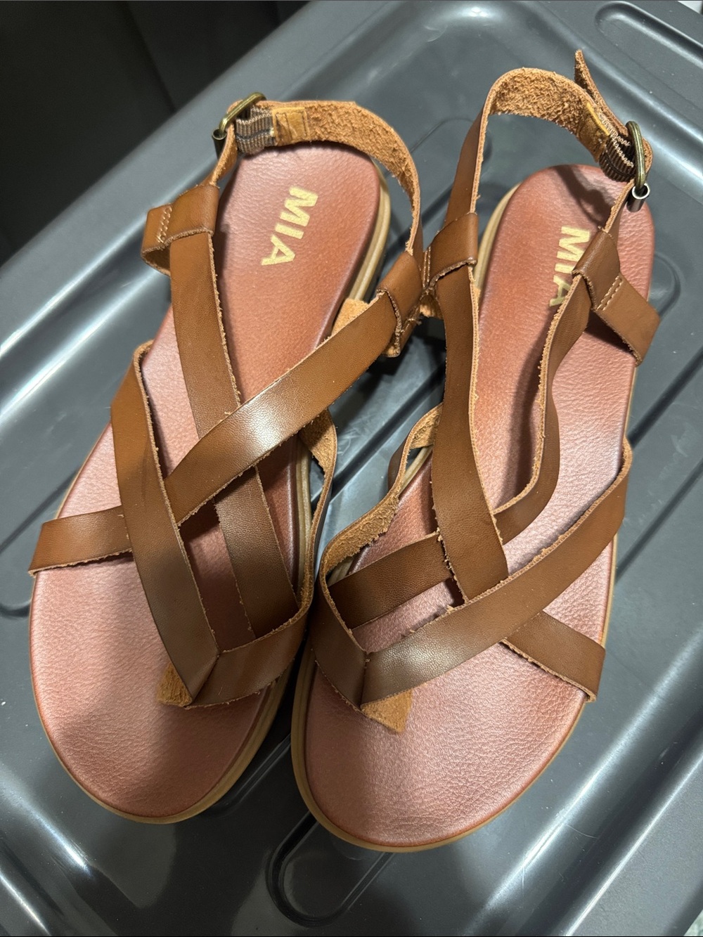 MIA Tan Cross-Strap Slingback Sandals